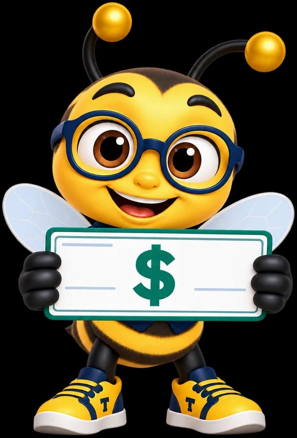 Taxmize bee holding a dollar sign